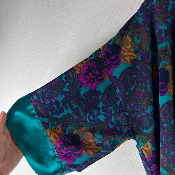 Victorias Secret Gold Label womans Floral Robe One Size teal purple pink green - Picture 6 of 11